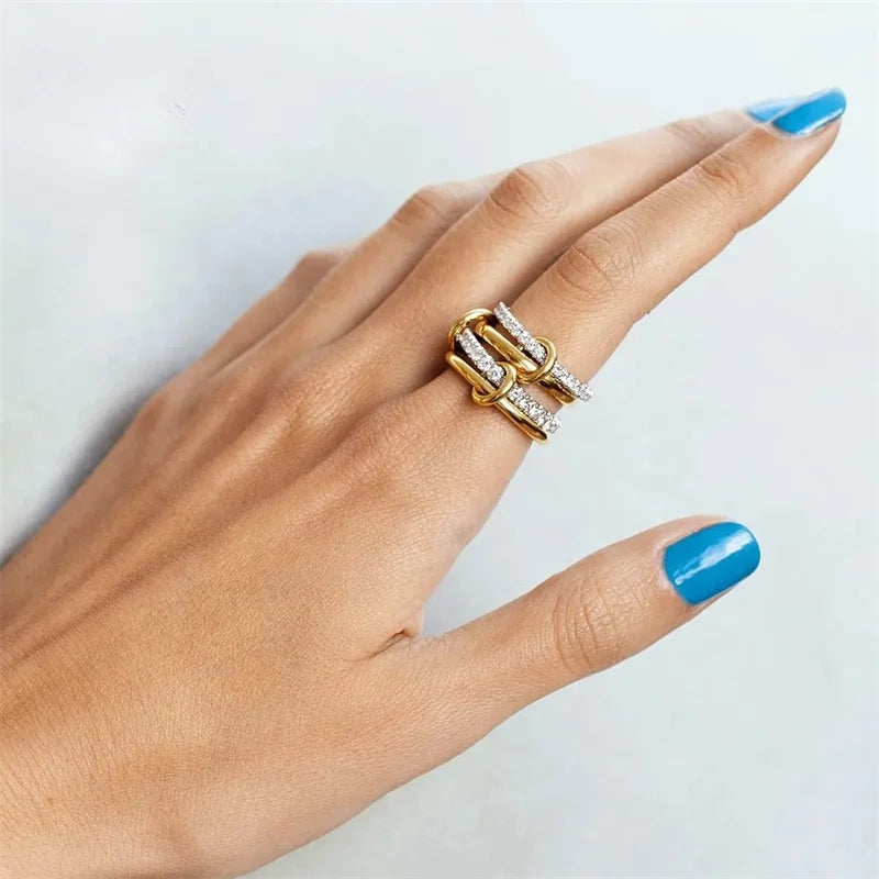 Two-Color Copper Ring – Four-Ring Stacking Set With Geometric Design For Young Women - ZOOMNSTORE