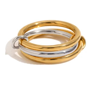 Two-Color Copper Ring – Four-Ring Stacking Set With Geometric Design For Young Women - ZOOMNSTORE