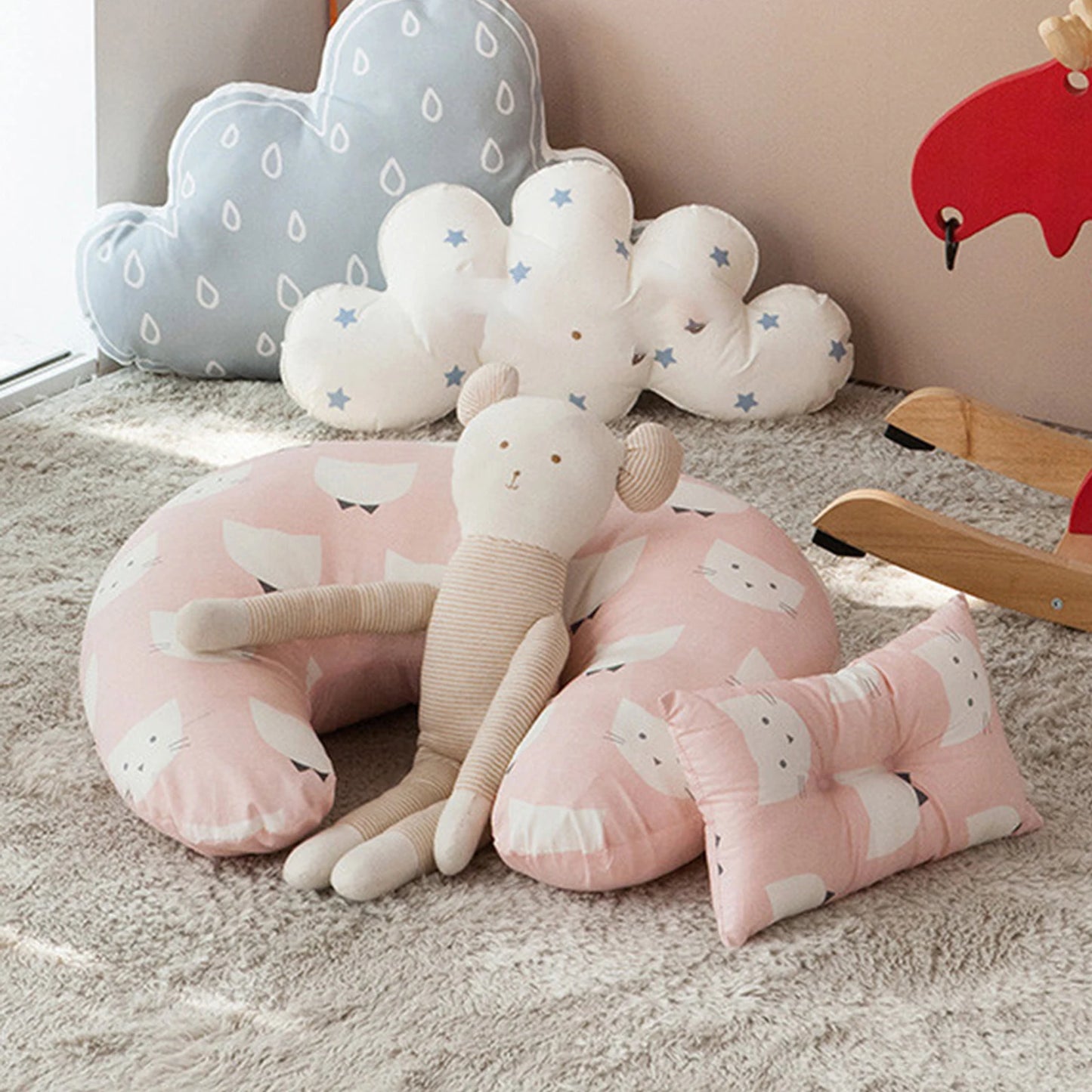 U-Shaped Baby Nursing & Feeding Cushion Waist Support for Breastfeeding Breathable Fabric Ergonomic Shape Nursing Cushion - ZOOMNSTORE