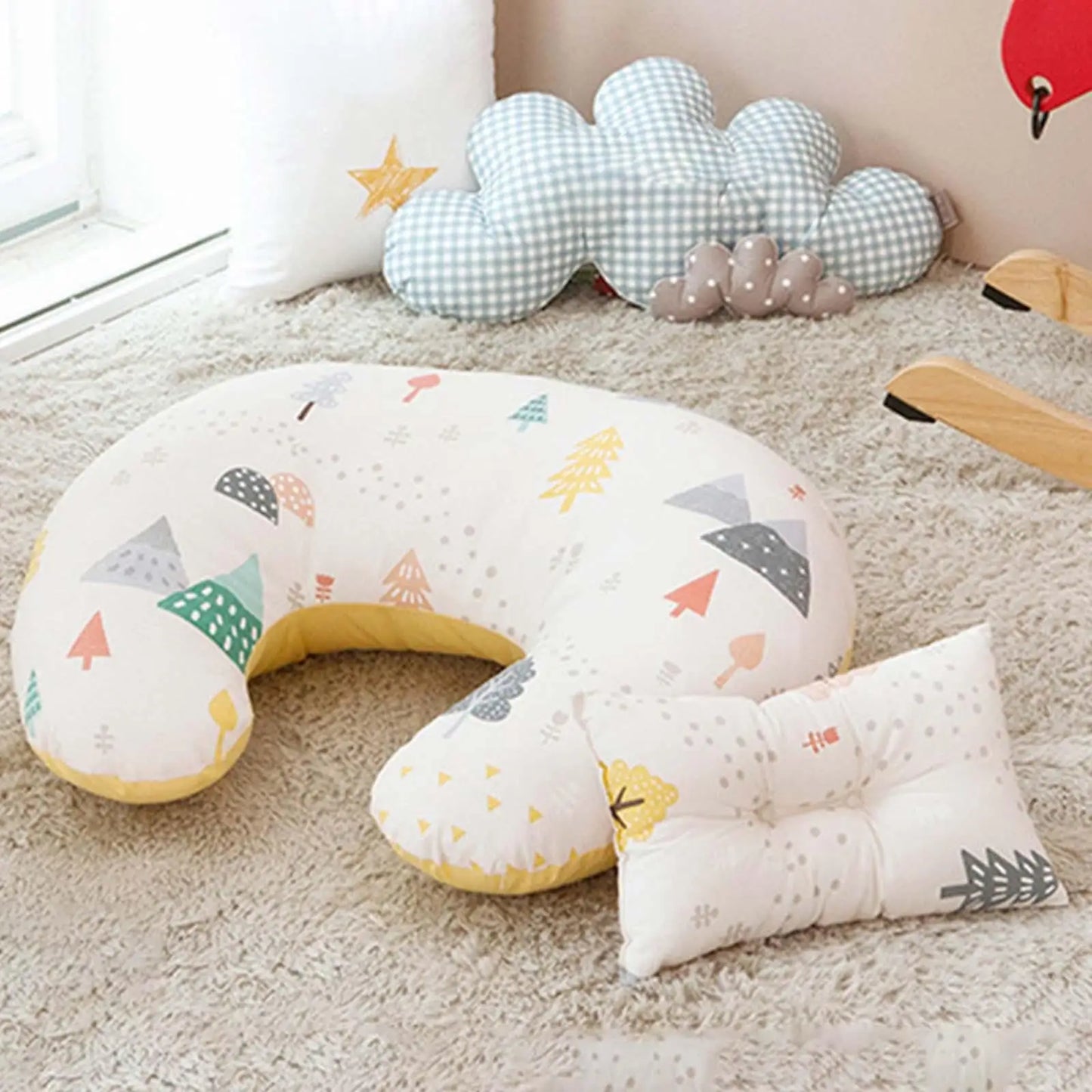 U-Shaped Baby Nursing & Feeding Cushion Waist Support for Breastfeeding Breathable Fabric Ergonomic Shape Nursing Cushion - ZOOMNSTORE