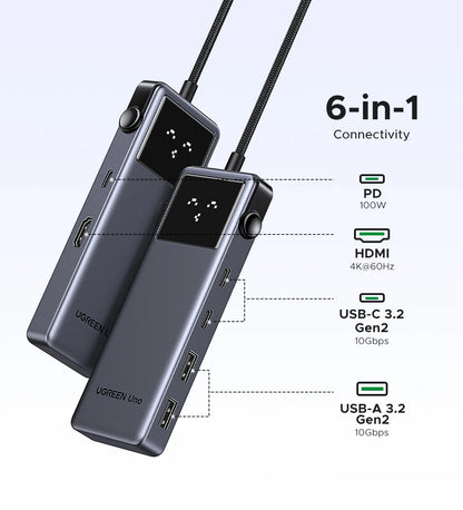 UGREEN USB C HUB 6-in-1 Docking Station – 4K60Hz HDMI Adapter, PD100W Charging, USB3.2 Gen2 Ports - ZOOMNSTORE