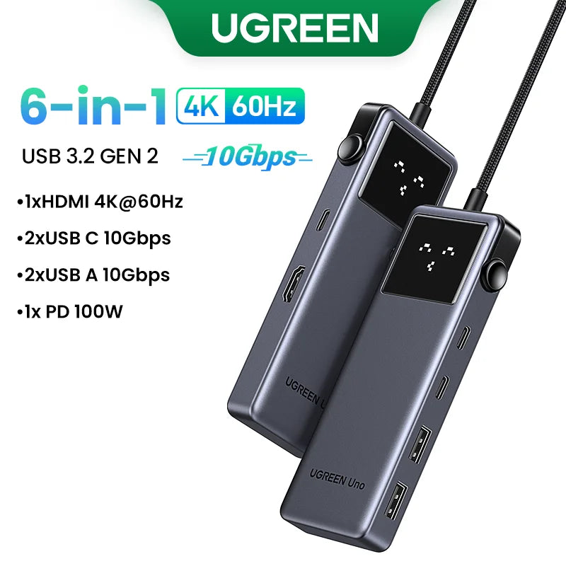 UGREEN USB C HUB 6-in-1 Docking Station – 4K60Hz HDMI Adapter, PD100W Charging, USB3.2 Gen2 Ports - ZOOMNSTORE