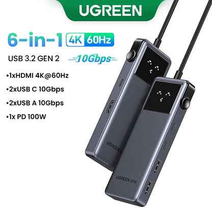 UGREEN USB C HUB 6-in-1 Docking Station – 4K60Hz HDMI Adapter, PD100W Charging, USB3.2 Gen2 Ports - ZOOMNSTORE