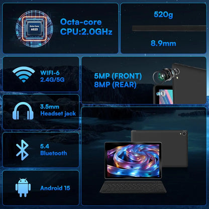 URAO C109L 10 Inch Tablets Android 15 A523 Octa Core Tablet 24GB+128GB 1 TB Expansion WiFi 6 5MP+8MP Camera Keyboard Mouse Set - ZOOMNSTORE