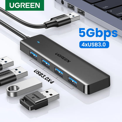 USB 3.0 Hub – 4 Port USB Hub For Laptop, MacBook Compatible, Portable & Compact - ZOOMNSTORE