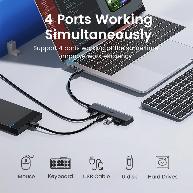 USB 3.0 Hub – 4 Port USB Hub For Laptop, MacBook Compatible, Portable & Compact - ZOOMNSTORE