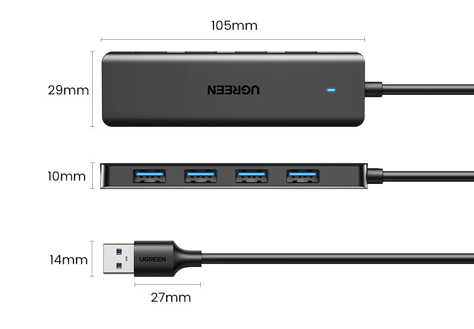 USB 3.0 Hub – 4 Port USB Hub For Laptop, MacBook Compatible, Portable & Compact - ZOOMNSTORE