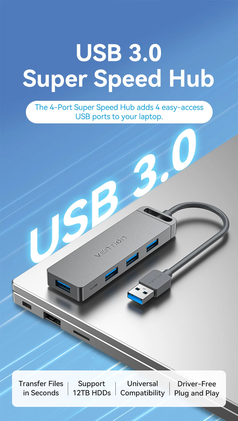 USB 3.0 Hub 4 Port Multi USB Hub for MacBook | Fast Data Transfer Plug and Play - ZOOMNSTORE
