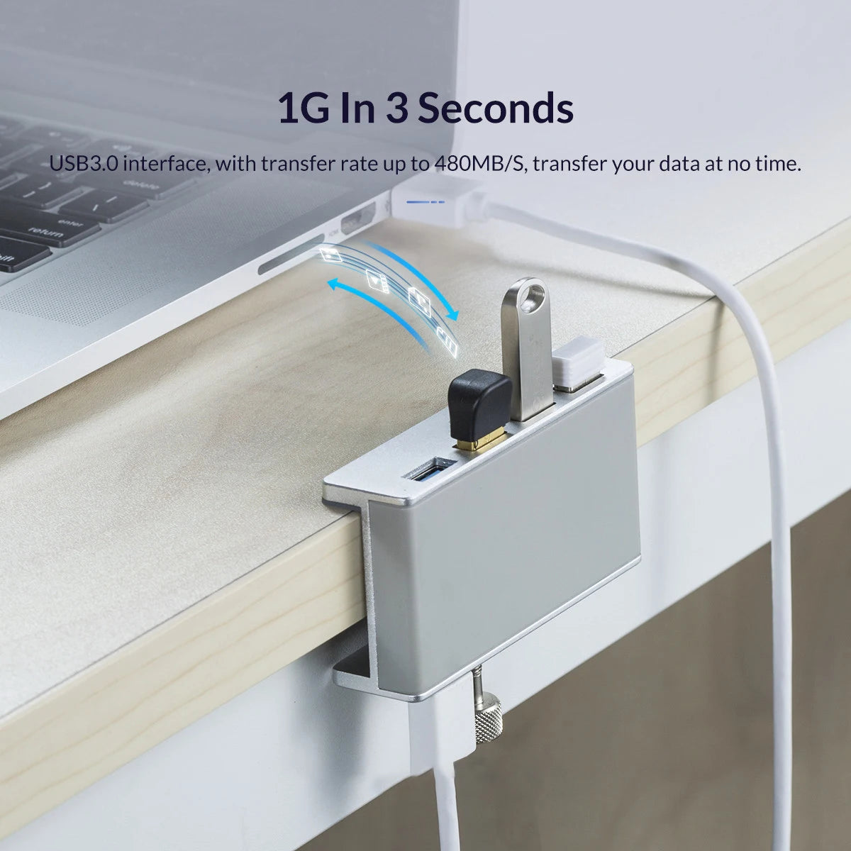 USB 3.0 Hub - 6-in-1 Aluminum Alloy Clip-On Multi USB Splitter with TF Card Slot - ZOOMNSTORE