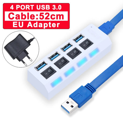 USB 3.0 Hub - 7 Port USB Hub with Switch | High Speed Multi Port USB Splitter Adapter - ZOOMNSTORE