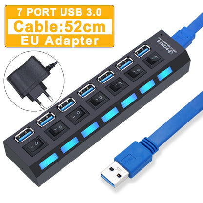 USB 3.0 Hub - 7 Port USB Hub with Switch | High Speed Multi Port USB Splitter Adapter - ZOOMNSTORE