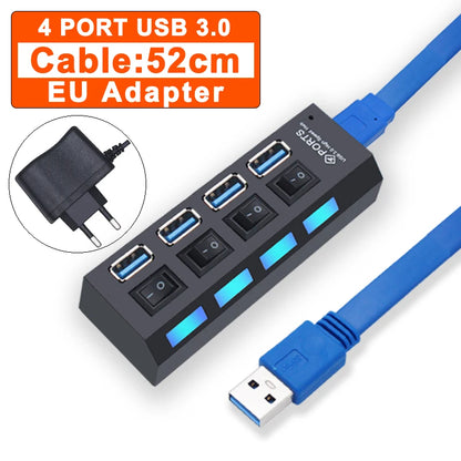 USB 3.0 Hub - 7 Port USB Hub with Switch | High Speed Multi Port USB Splitter Adapter - ZOOMNSTORE