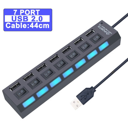USB 3.0 Hub - 7 Port USB Hub with Switch | High Speed Multi Port USB Splitter Adapter - ZOOMNSTORE