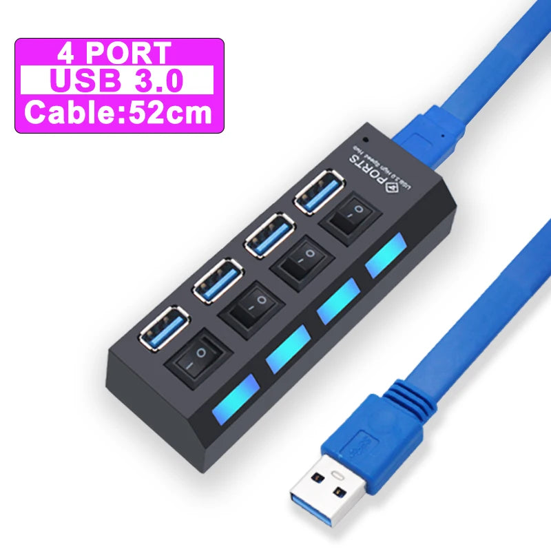 USB 3.0 Hub - 7 Port USB Hub with Switch | High Speed Multi Port USB Splitter Adapter - ZOOMNSTORE