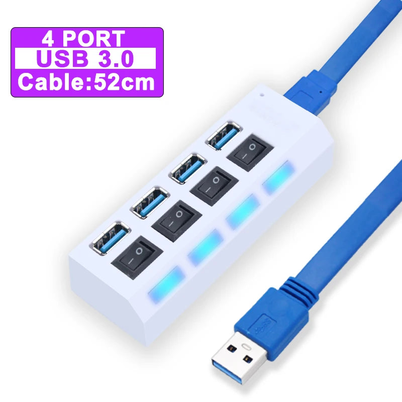 USB 3.0 Hub - 7 Port USB Hub with Switch | High Speed Multi Port USB Splitter Adapter - ZOOMNSTORE