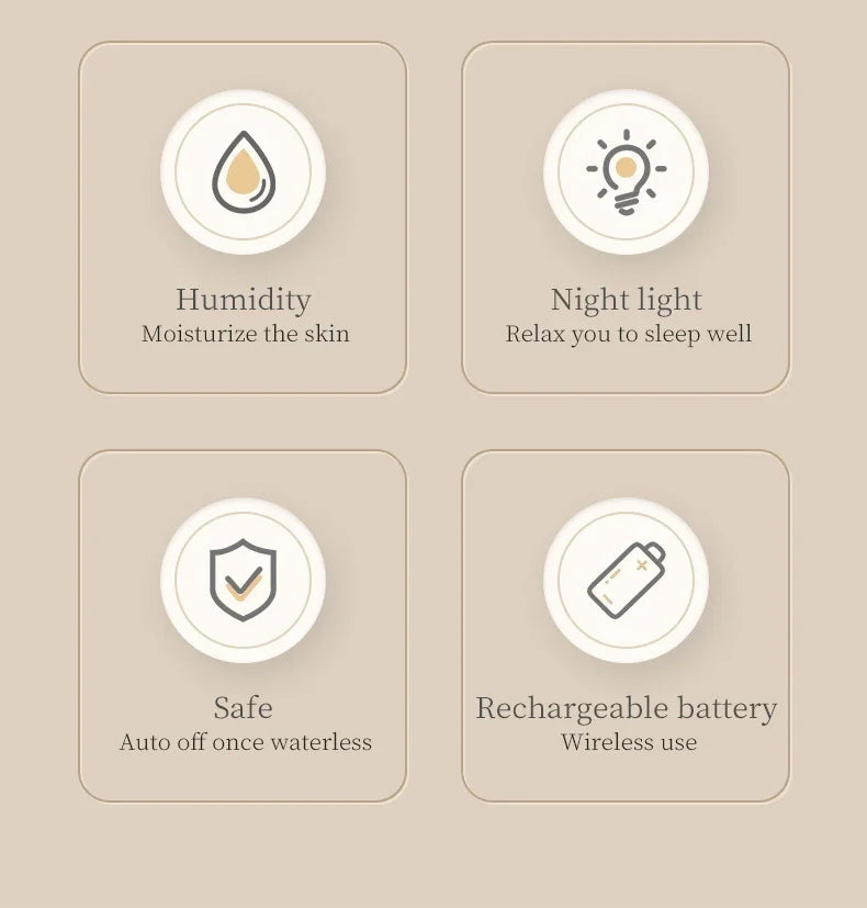 270ML USB Rechargeable Air Humidifier with LED Light - Home Hydration Mist Maker - ZOOMNSTORE