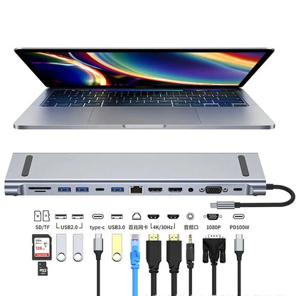 USB C 3.0 Hub - Type C Docking Station with 4K HDMI Adapter, Ethernet RJ45 & VGA Converter - ZOOMNSTORE