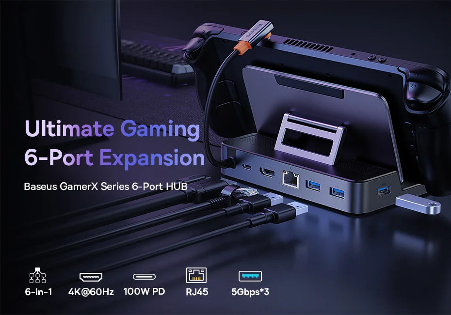 USB C Docking Station - 6-in-1 Type C Hub for Steam Deck & Nintendo Switch | 4K HDMI Adapter, Gigabit Ethernet - ZOOMNSTORE