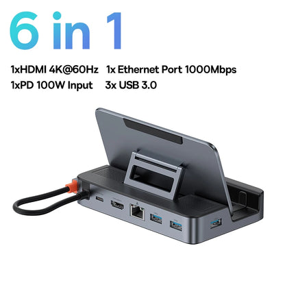 USB C Docking Station - 6-in-1 Type C Hub for Steam Deck & Nintendo Switch | 4K HDMI Adapter, Gigabit Ethernet - ZOOMNSTORE