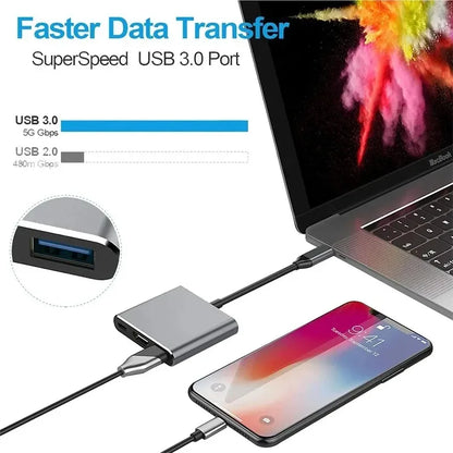 USB C Hub 3in1 Type C Adapter 4K HDMI Docking Station with PD Fast Charge - ZOOMNSTORE