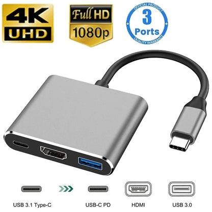 USB C Hub 3in1 Type C Adapter 4K HDMI Docking Station with PD Fast Charge - ZOOMNSTORE