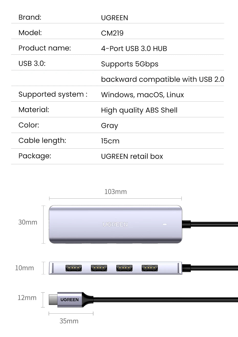USB C Hub 4 Ports | Type C Adapter USB Hub Splitter with Ultra Thin Design for MacBook - ZOOMNSTORE