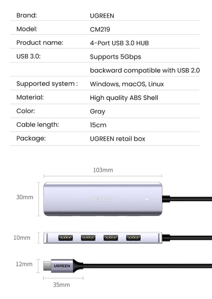 USB C Hub 4 Ports | Type C Adapter USB Hub Splitter with Ultra Thin Design for MacBook - ZOOMNSTORE