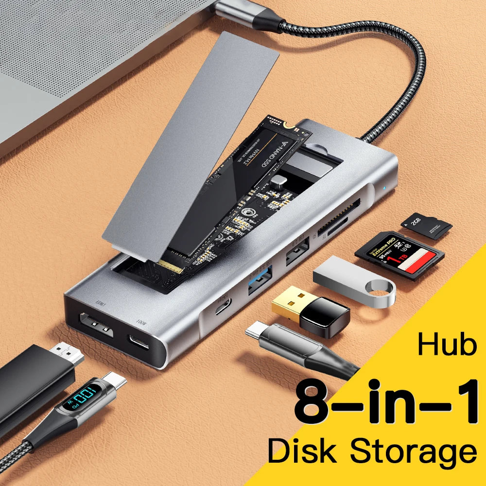 USB C Hub 8-in-1 Docking Station With M.2 SSD, 4K HDMI Output & SD Card Reader - ZOOMNSTORE
