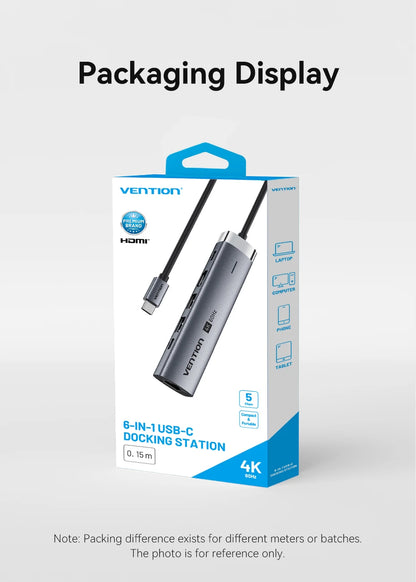 USB C Hub Adapter 6 in 1 Multiport Docking Station – 4K 60Hz HDMI, RJ45 Gigabit Ethernet, PD 100W Charging - ZOOMNSTORE