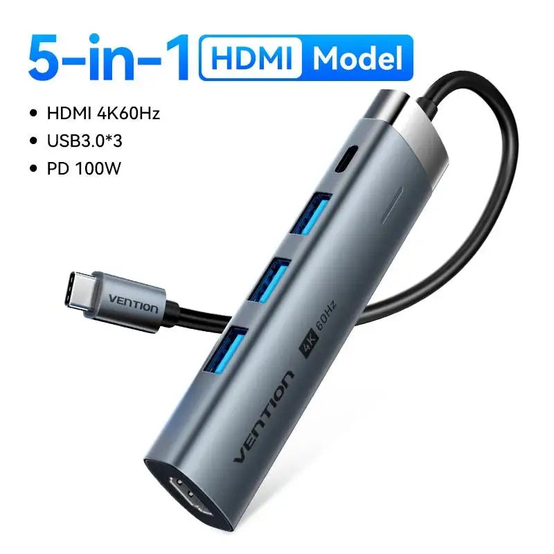 USB C Hub Adapter 6 in 1 Multiport Docking Station – 4K 60Hz HDMI, RJ45 Gigabit Ethernet, PD 100W Charging - ZOOMNSTORE