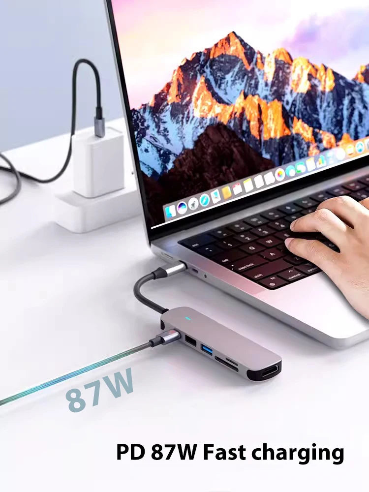 USB C Hub Adapter – 8-in-1 Aluminum Alloy Multiport Docking Station for MacBook Pro with 4K HDMI, Thunderbolt 3, RJ45 Ethernet & SD TF Card Reader - ZOOMNSTORE