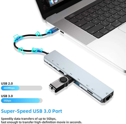 USB C Hub Adapter – 8-in-1 Aluminum Alloy Multiport Docking Station for MacBook Pro with 4K HDMI, Thunderbolt 3, RJ45 Ethernet & SD TF Card Reader - ZOOMNSTORE