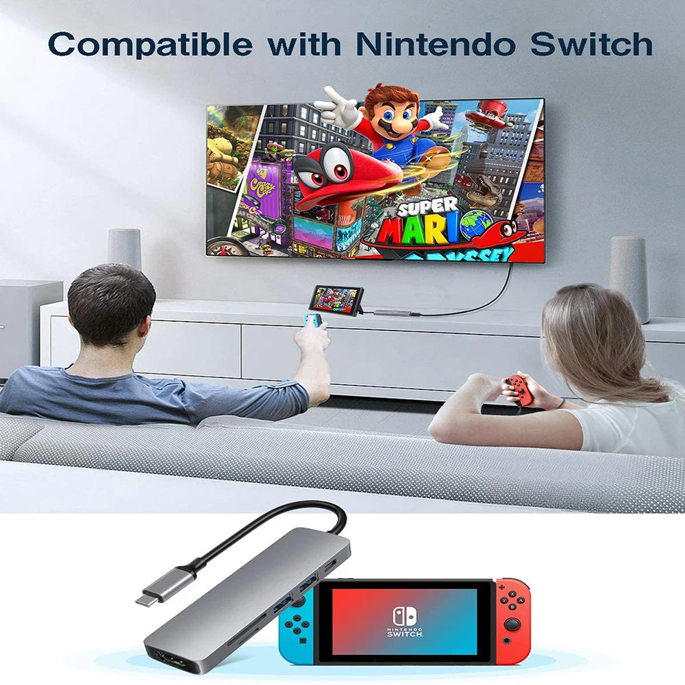 USB C Hub Adapter – 8-in-1 Aluminum Alloy Multiport Docking Station for MacBook Pro with 4K HDMI, Thunderbolt 3, RJ45 Ethernet & SD TF Card Reader - ZOOMNSTORE