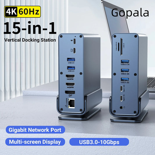 USB C Hub Docking Station – 15 in 1 Multi Port Adapter with HDMI, RJ45 & Card Reader - ZOOMNSTORE