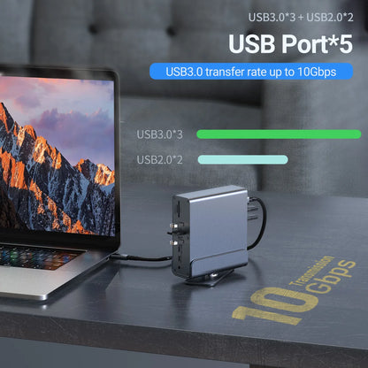 USB C Hub Docking Station – 15 in 1 Multi Port Adapter with HDMI, RJ45 & Card Reader - ZOOMNSTORE