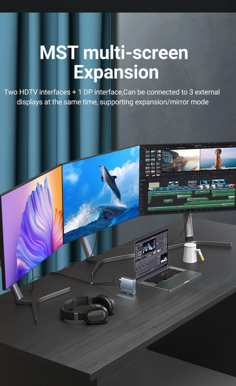 USB C Hub Docking Station – 15 in 1 Multi Port Adapter with HDMI, RJ45 & Card Reader - ZOOMNSTORE