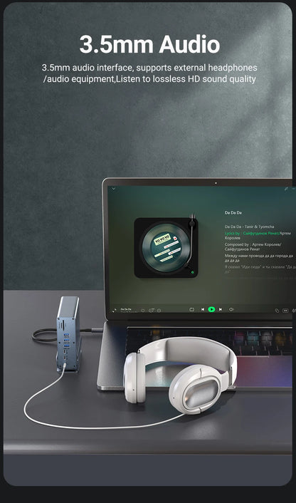 USB C Hub Docking Station – 15 in 1 Multi Port Adapter with HDMI, RJ45 & Card Reader - ZOOMNSTORE