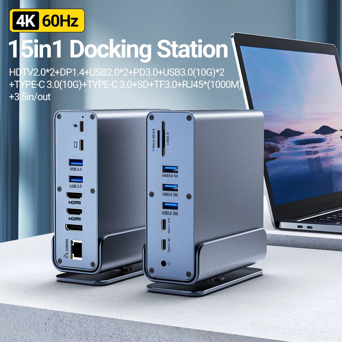 USB C Hub Docking Station – 15 in 1 Multi Port Adapter with HDMI, RJ45 & Card Reader - ZOOMNSTORE