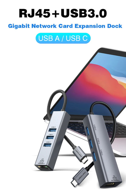 USB C Hub | Type C Docking Station with Gigabit Network Card & 1000Mbps Ethernet Adapter - ZOOMNSTORE