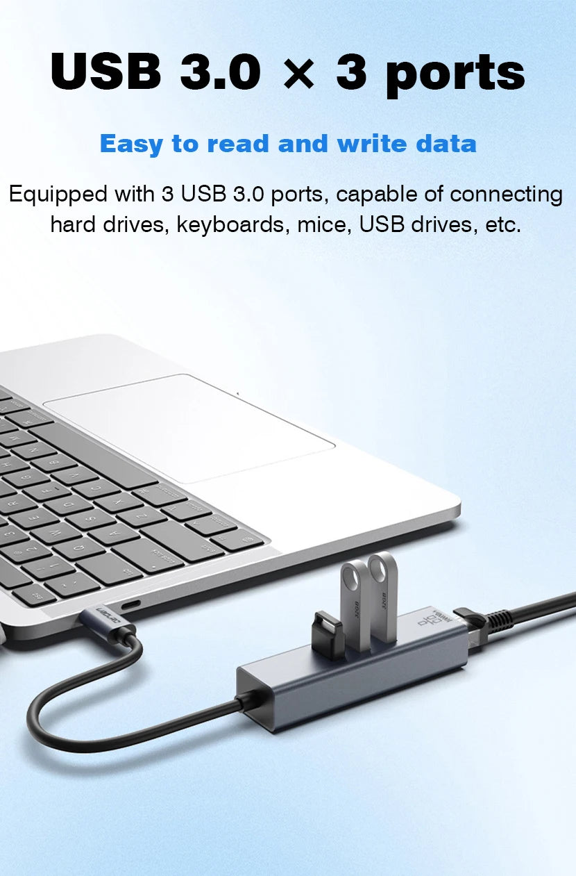 USB C Hub | Type C Docking Station with Gigabit Network Card & 1000Mbps Ethernet Adapter - ZOOMNSTORE