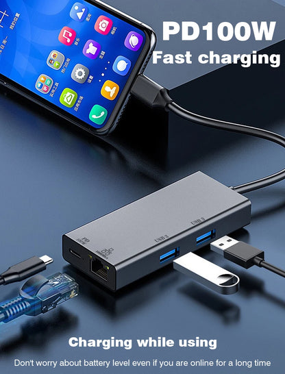 USB C Hub | Type C Docking Station with Gigabit Network Card & 1000Mbps Ethernet Adapter - ZOOMNSTORE