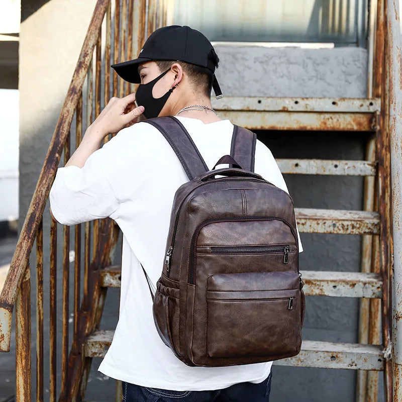 USB Charging PU Leather Backpack - Large Laptop Bag for Men and Teenagers - ZOOMNSTORE