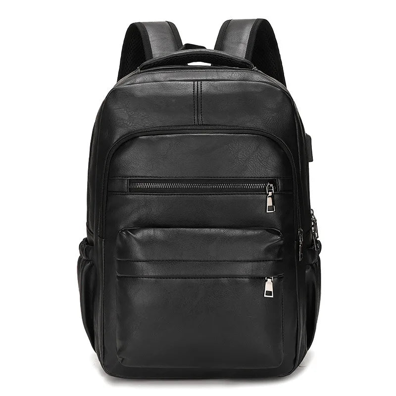 USB Charging PU Leather Backpack - Large Laptop Bag for Men and Teenagers - ZOOMNSTORE