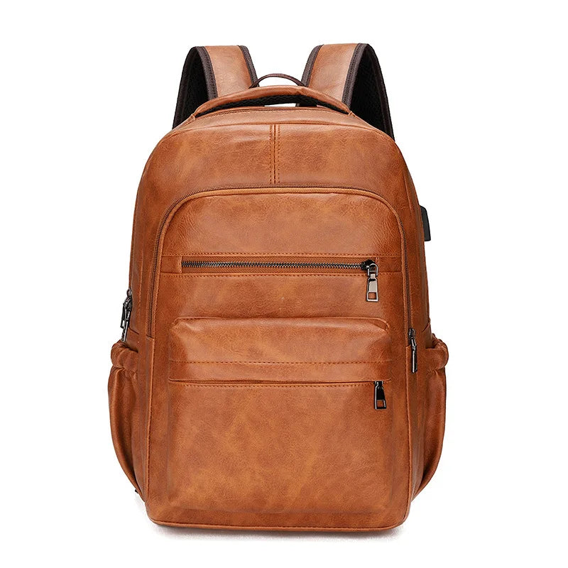 USB Charging PU Leather Backpack - Large Laptop Bag for Men and Teenagers - ZOOMNSTORE