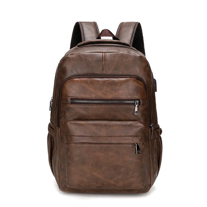 USB Charging PU Leather Backpack - Large Laptop Bag for Men and Teenagers - ZOOMNSTORE