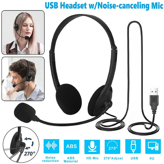 USB Computer Headset - Wired Gaming Headset With Noise Reduction Mic & Adjustable Headband - ZOOMNSTORE