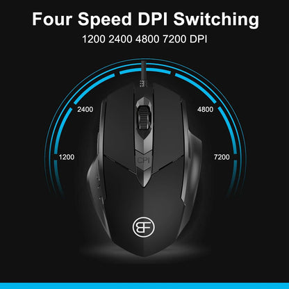 USB Wired Mouse, 7200 DPI Corded Computer Mouse with 6-Button Cord Ergonomic Mice, Officeand game Mouse for Laptop PC Desktop - ZOOMNSTORE