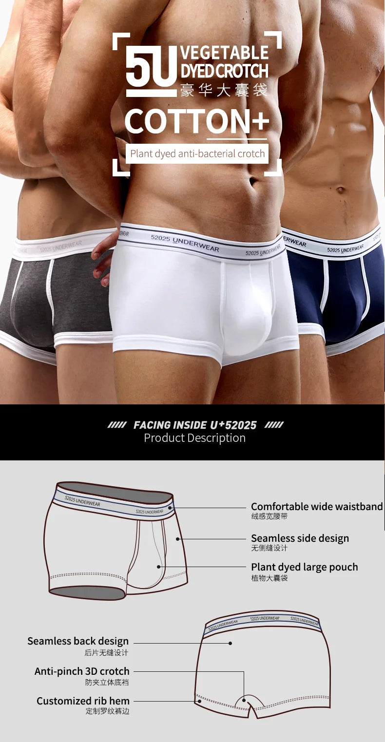 52025 Men's Cotton Modal Boxers (3-Pack) – Silky-Soft Fabric, Anatomical Contoured Pouch and Comfortable Everyday Fit