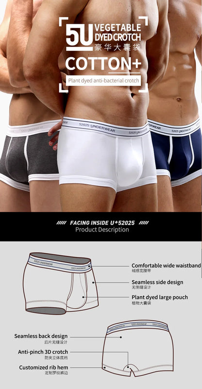 52025 Men's Cotton Modal Boxers (3-Pack) – Silky-Soft Fabric, Anatomical Contoured Pouch and Comfortable Everyday Fit