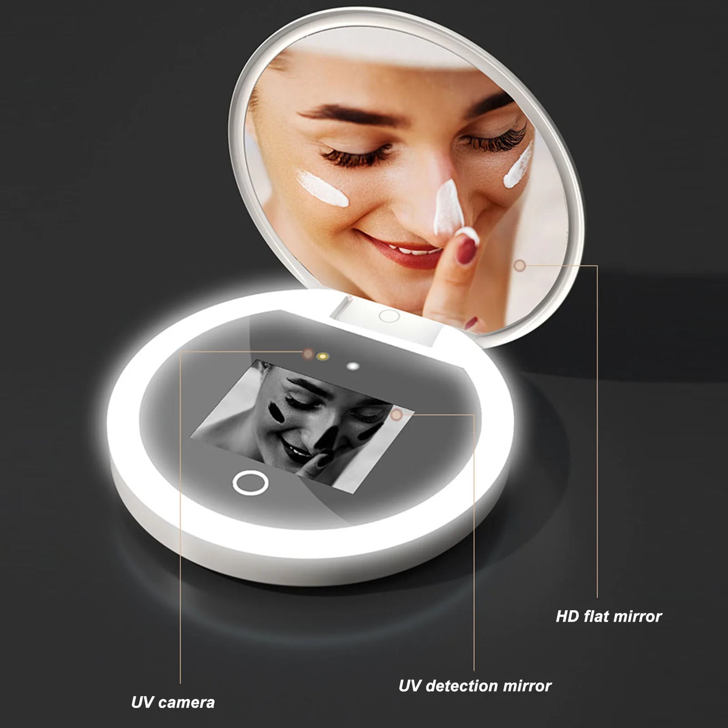 UV Mirror Sunscreen Tester - Portable 2X Magnification Illuminated Makeup Mirror with LED Light - ZOOMNSTORE